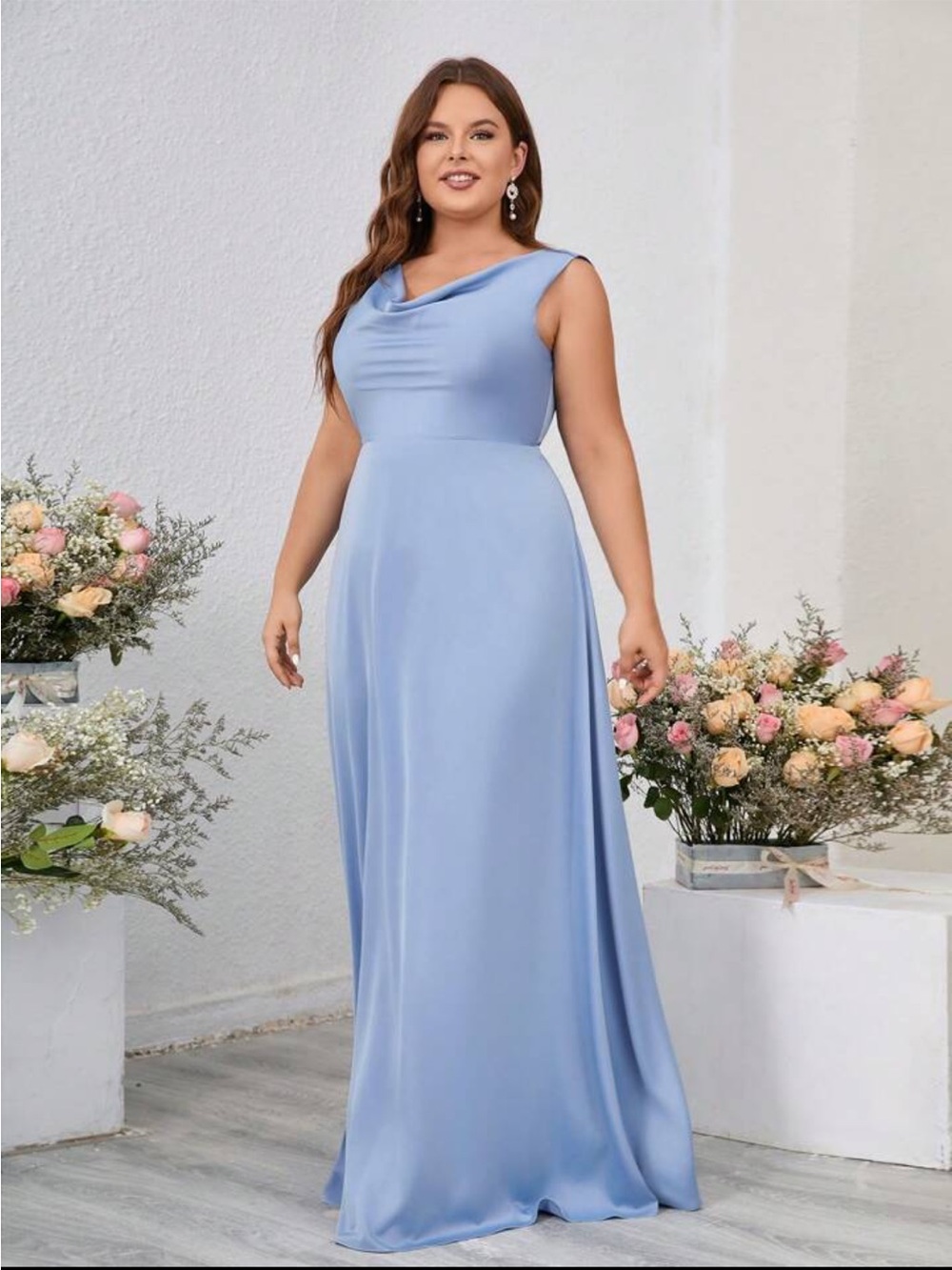Elegant Light Blue Sleeveless Cowl Neck Maxi Dress Size 4xl BNWT